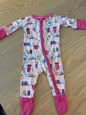 Little Sleepies Pink City & Road Print Footed One-Piece